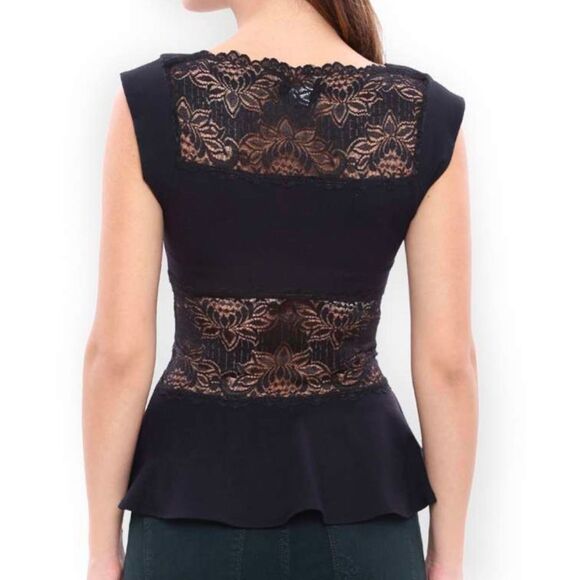 BEBE Cream Lace Panel Peplum Top Size XS - Picture 3 of 10